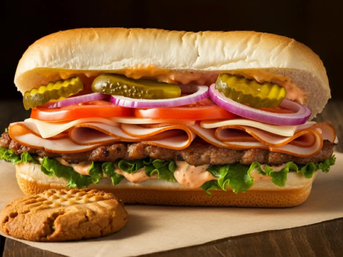 Turkey and Cheddar Sub on White Bread with a Peanut Butter Cookie Turkey and Cheddar Sub on White Bread with a Peanut Butter Cookie