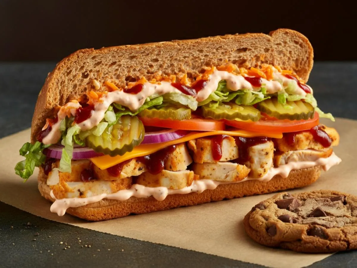 BBQ Chipotle Chicken Sub on Whole Grain Wheat Bread and a Chocolate Chip Cookie BBQ Chipotle Chicken Sub on Whole Grain Wheat Bread and a Chocolate Chip Cookie