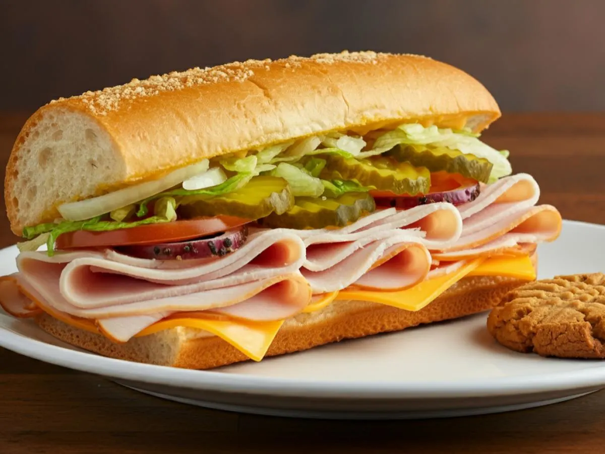 Turkey & Cheddar Sub on Parmesan Bread with a Peanut Butter Cookie (No Tomatoes) Turkey & Cheddar Sub on Parmesan Bread with a Peanut Butter Cookie (No Tomatoes)