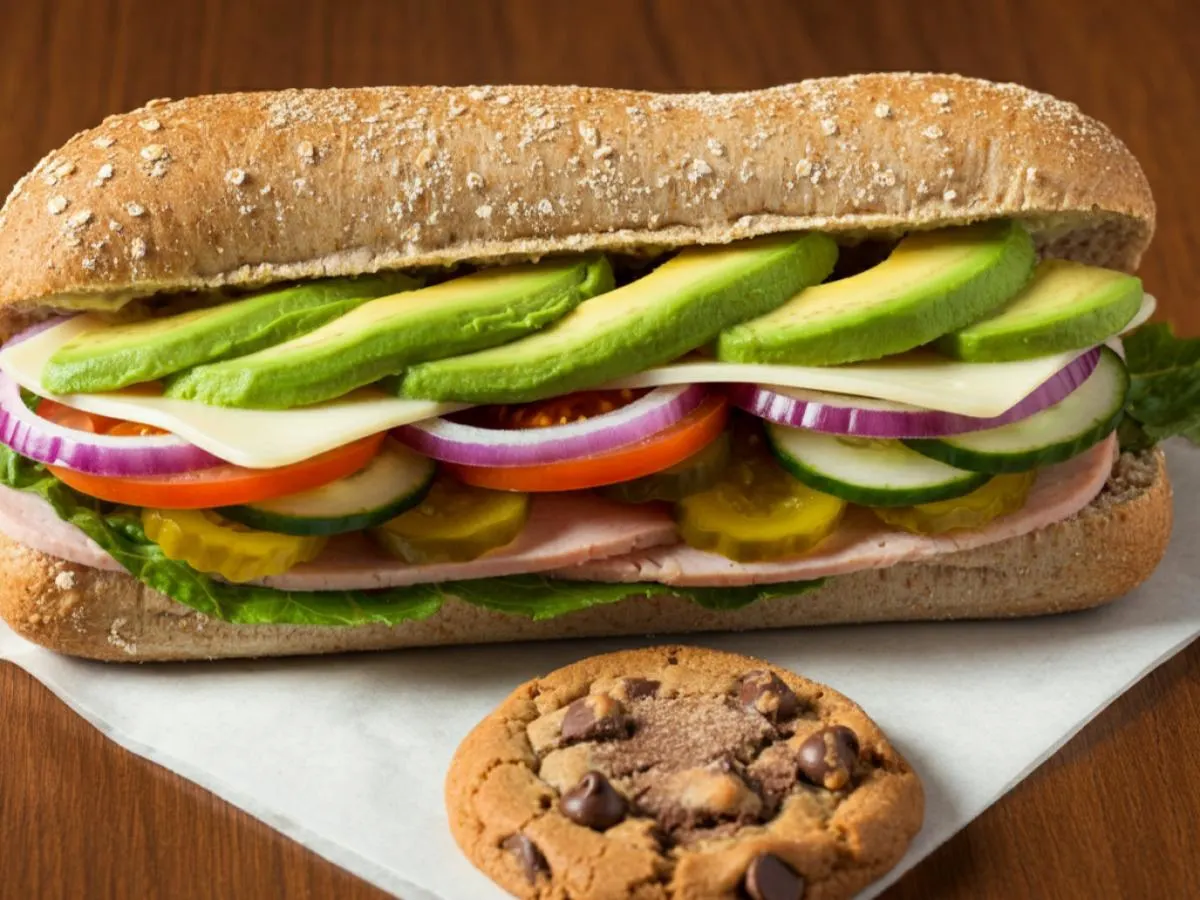 Vegetarian Sub on Whole Grain Wheat Bread & Chocolate Chip Cookie (No Tomatoes) Vegetarian Sub on Whole Grain Wheat Bread & Chocolate Chip Cookie (No Tomatoes)