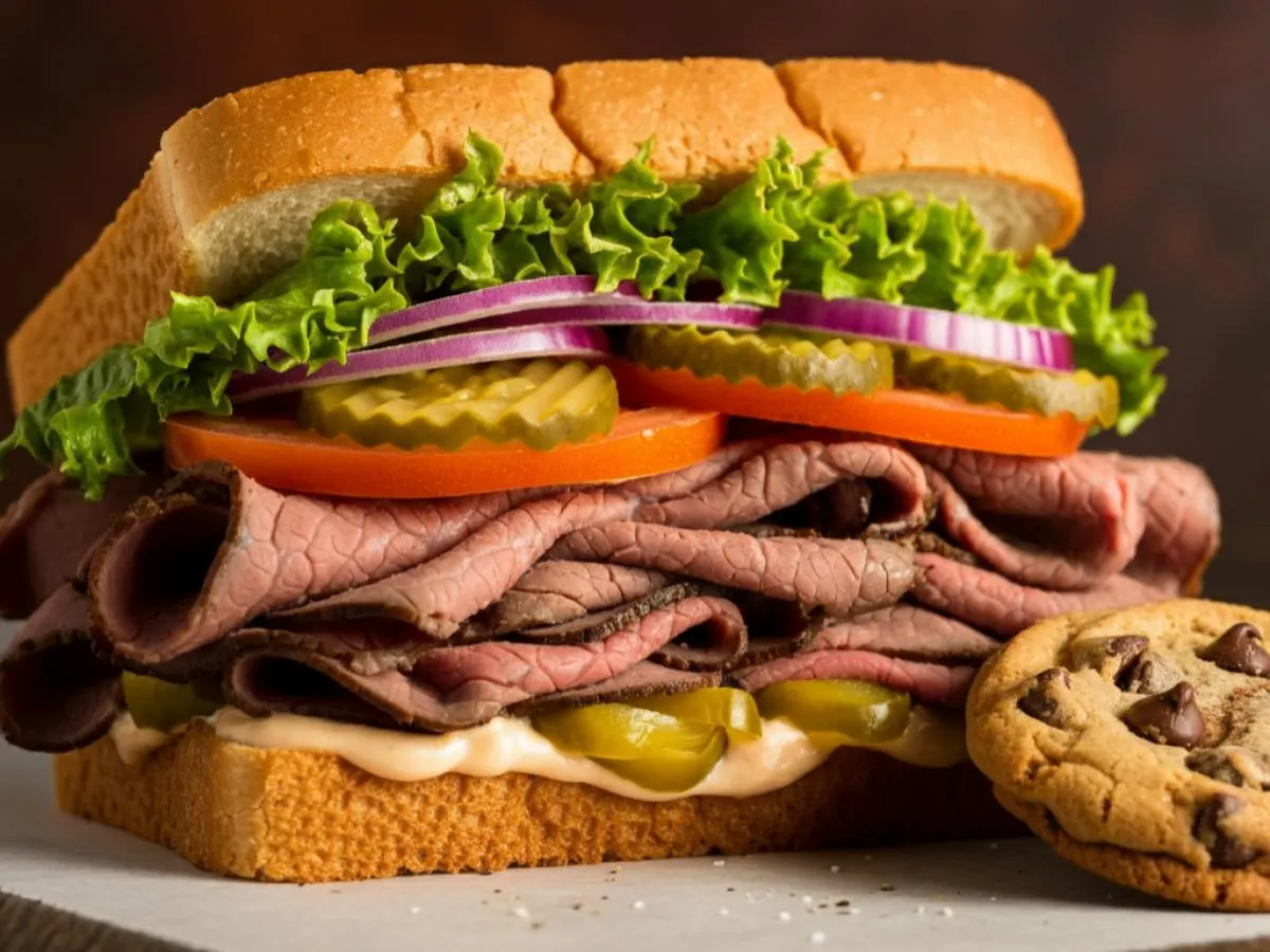 Roast Beef Sub on White Bread and a Chocolate Chip Cookie Roast Beef Sub on White Bread and a Chocolate Chip Cookie