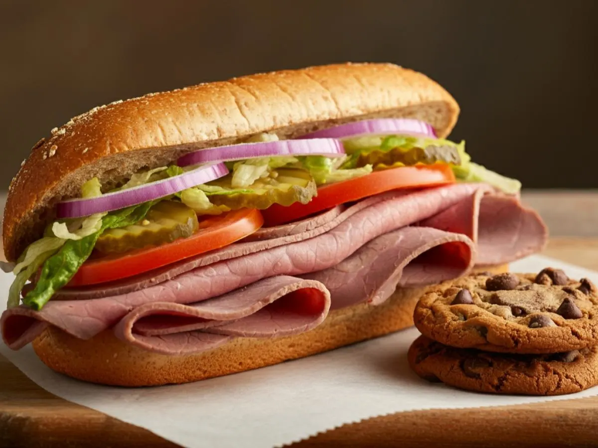 Roast Beef Sub on Whole Grain Wheat Bread and a Chocolate Chip Cookie Roast Beef Sub on Whole Grain Wheat Bread and a Chocolate Chip Cookie