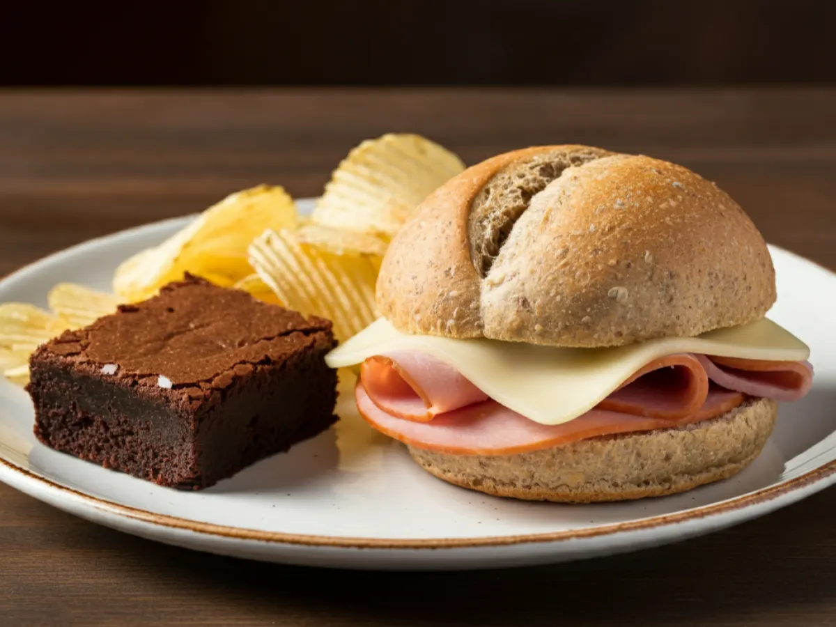 GF Ham & cheese Sandwich with Potato Chips and a GF Brownie