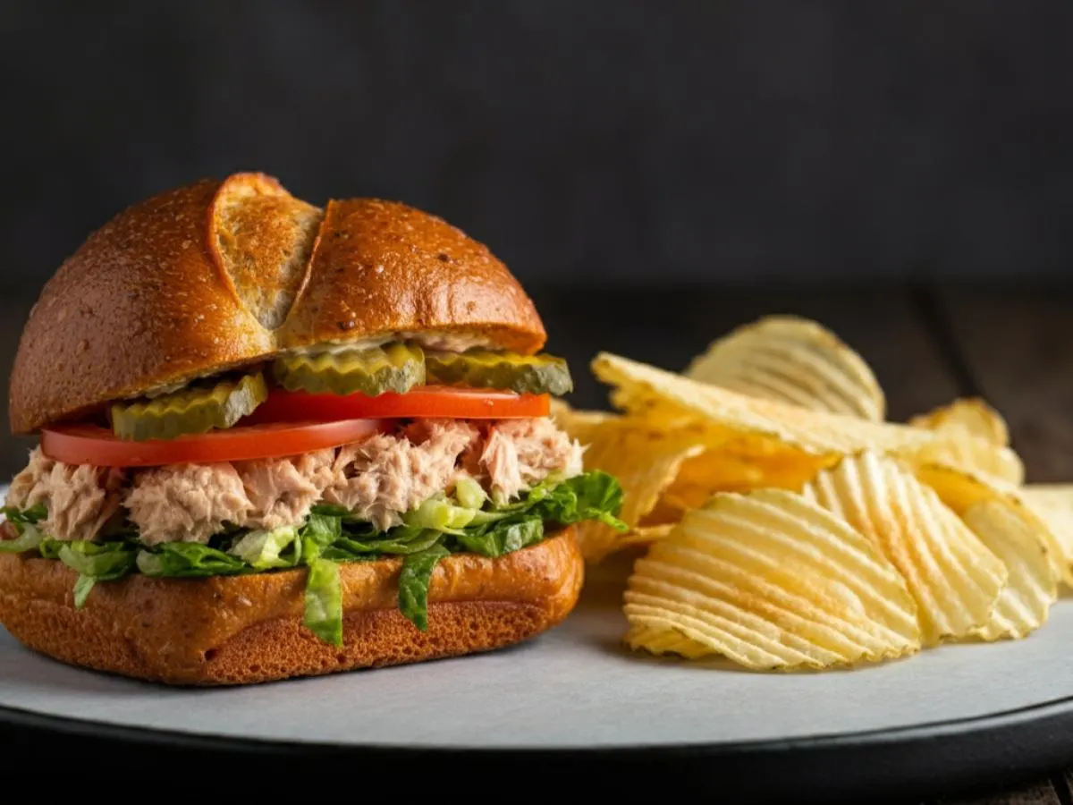 GF Tuna Sandwich with Potato Chips and a GF Brownie