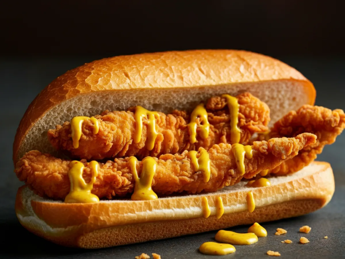 Honey Mustard Chicken Finger Sandwich with Mozzarella Sticks