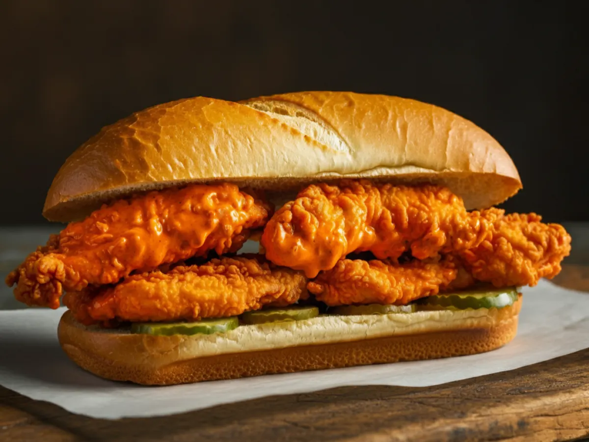 Spicy Chicken Finger Sandwich with Mozzarella Sticks
