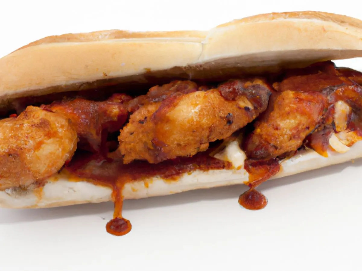 BBQ Chicken Finger Sandwich with a Side of BBQ Sauce and French Fries