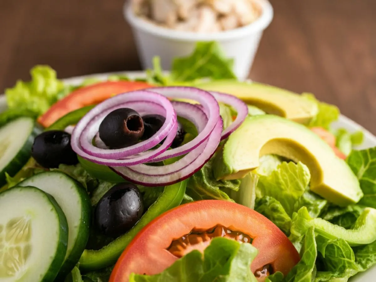 Dairy-Free Greek Salad with Balsamic Vinaigrette and Chicken Salad