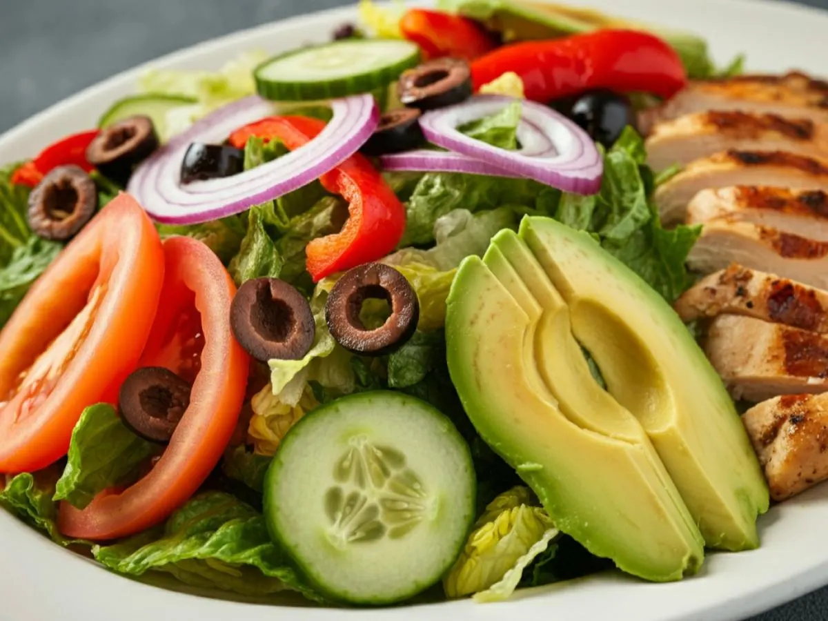 Dairy-Free Greek Salad with Balsamic Vinaigrette and Grilled Chicken