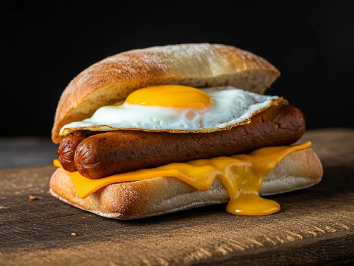 Vegan Sausage, Egg & Cheese Ciabatta Sandwich Vegan Sausage, Egg & Cheese Ciabatta Sandwich