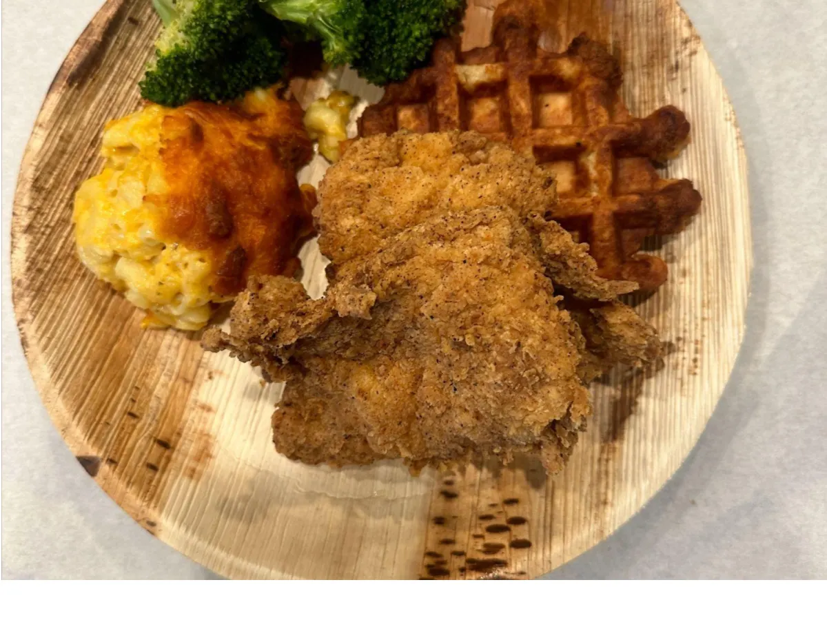 Fried Chicken and Waffle Boxed Lunch Combo with Broccoli Fried Chicken and Waffle Boxed Lunch Combo with Broccoli