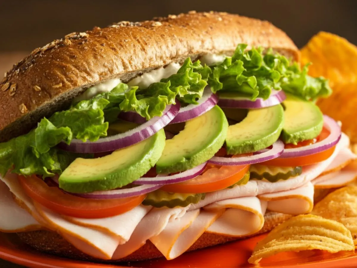 Turkey & Avocado Sub on Whole Grain Wheat Bread with Harvest Cheddar Sun Chips Turkey & Avocado Sub on Whole Grain Wheat Bread with Harvest Cheddar Sun Chips