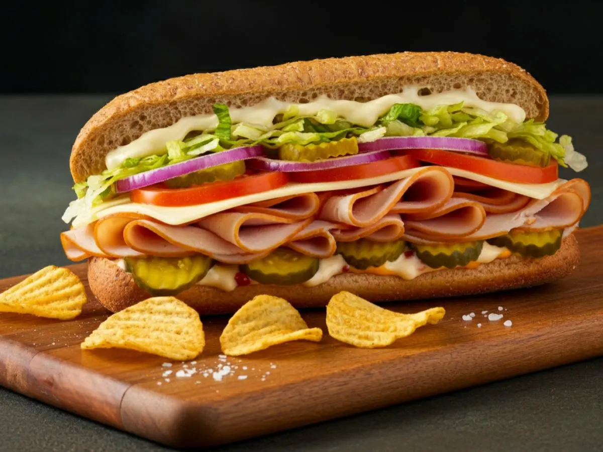Turkey & Cheddar Sub on Whole Grain Wheat Bread with Harvest Cheddar Sun Chips Turkey & Cheddar Sub on Whole Grain Wheat Bread with Harvest Cheddar Sun Chips