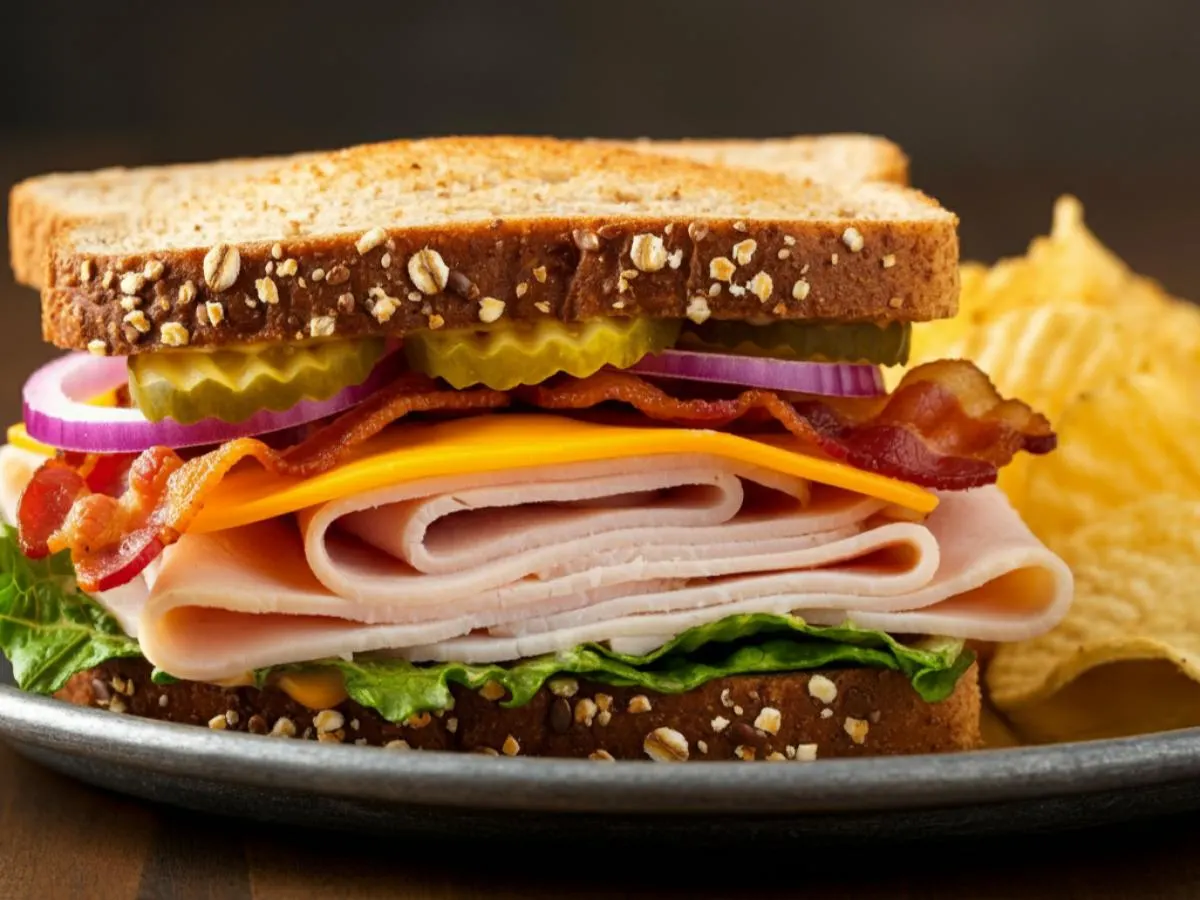 Clubhouse Melt on Wheat Bread, Harvest Cheddar Sun Chips (No Tomatoes) Clubhouse Melt on Wheat Bread, Harvest Cheddar Sun Chips (No Tomatoes)