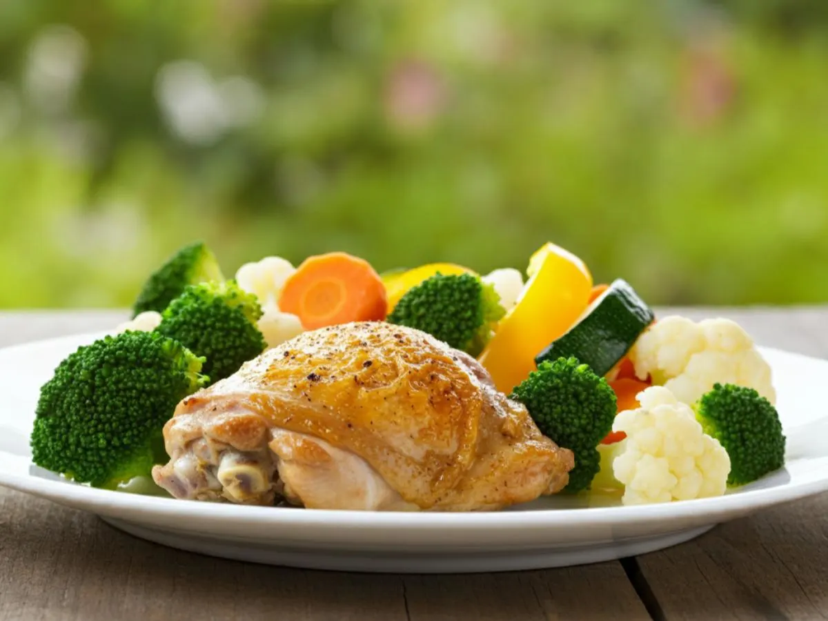 Light Carb Roasted Chicken with Steamed Broccoli & Steamed Vegetables