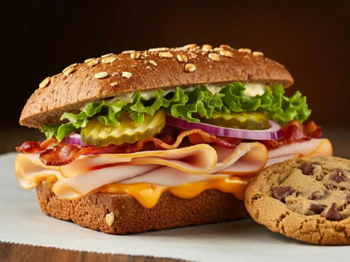 Clubhouse Melt on Whole Grain Wheat Bread & Chocolate Chip Cookie (No Tomatoes) Clubhouse Melt on Whole Grain Wheat Bread & Chocolate Chip Cookie (No Tomatoes)