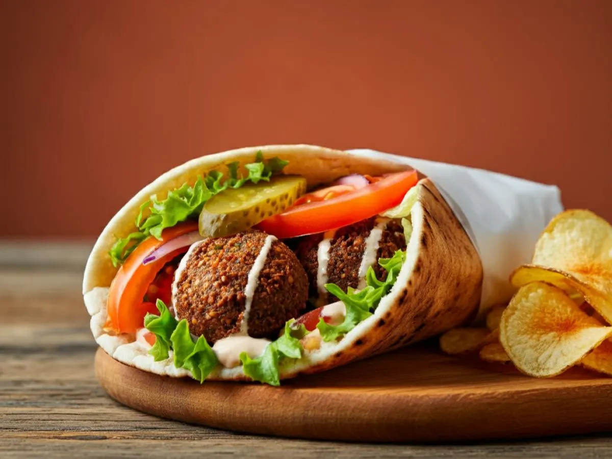 Falafel Wrap with Homemade Potato Chips Falafel Wrap with Homemade Potato Chips