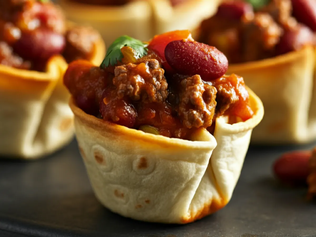 Mini Chili Bowls in Crispy Tortilla Shells Mini Chili Bowls in Crispy Tortilla Shells