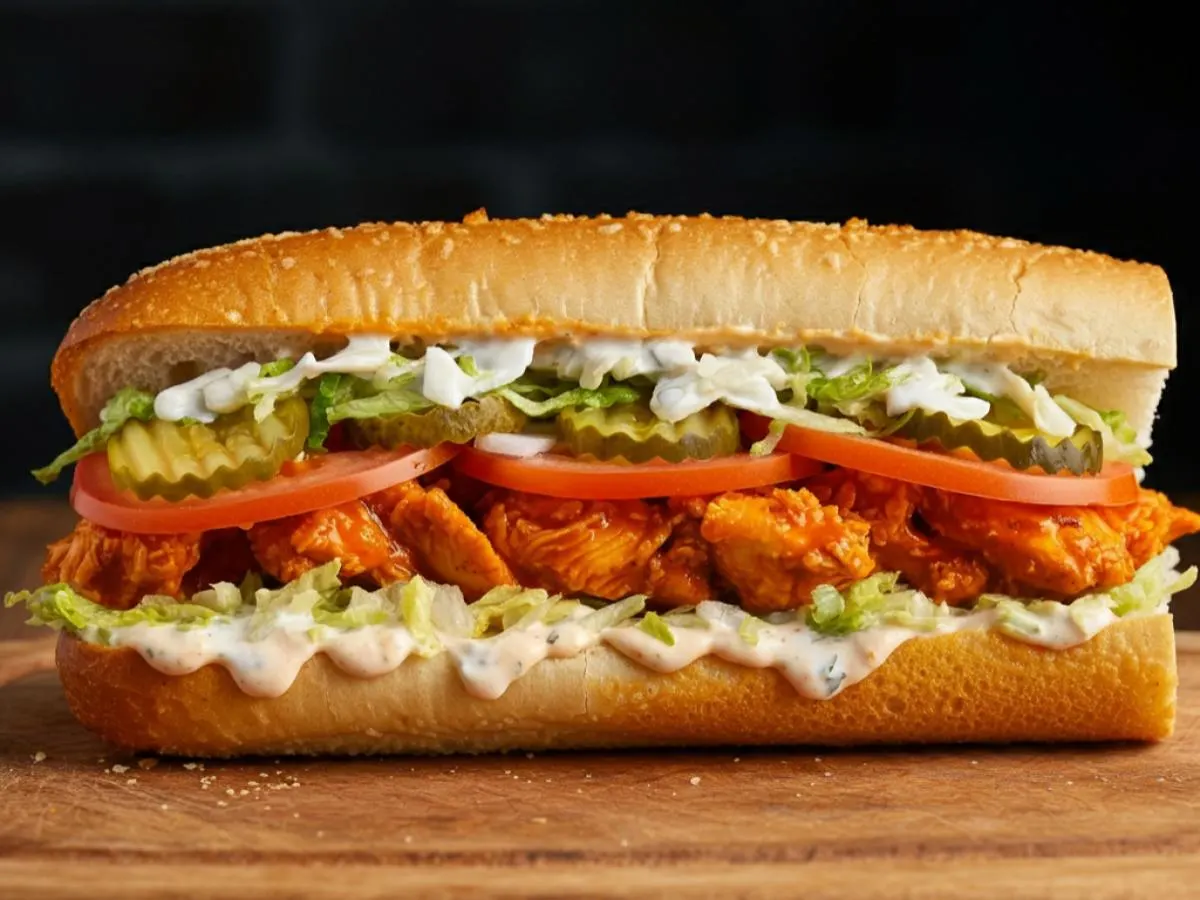 Buffalo Chicken Sub on Parmesan Bread and a Peanut Butter Cookie (No Tomatoes) Buffalo Chicken Sub on Parmesan Bread and a Peanut Butter Cookie (No Tomatoes)