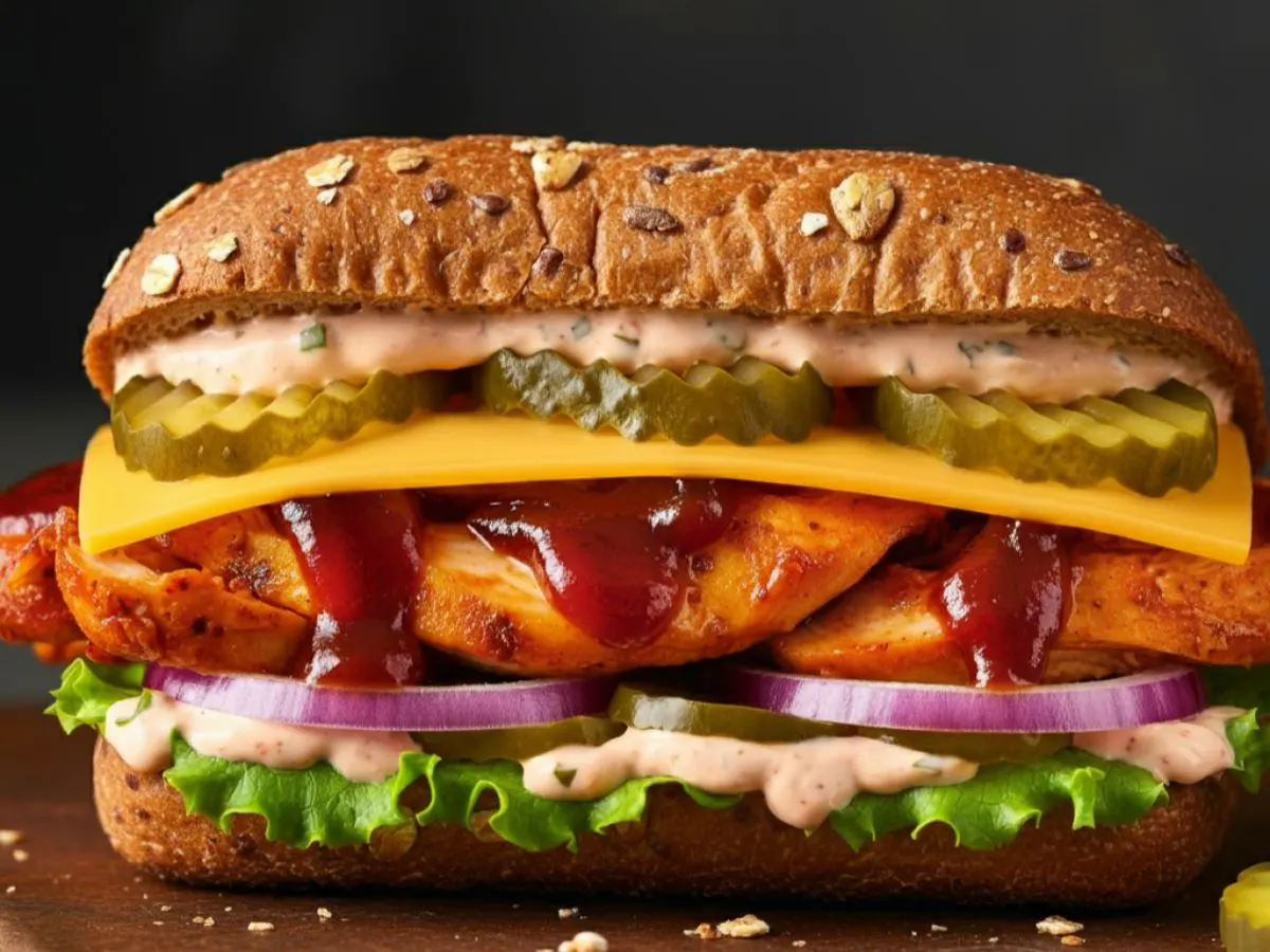 BBQ Chipotle Chicken Sub on Whole Grain Wheat Bread and a Peanut Butter Cookie BBQ Chipotle Chicken Sub on Whole Grain Wheat Bread and a Peanut Butter Cookie