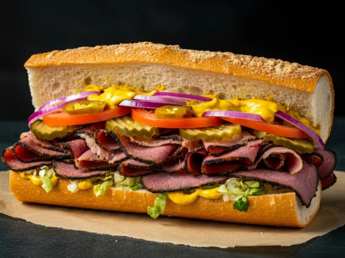Roast Beef Sub on Parmesan Bread and a Chocolate Chip Cookie Roast Beef Sub on Parmesan Bread and a Chocolate Chip Cookie