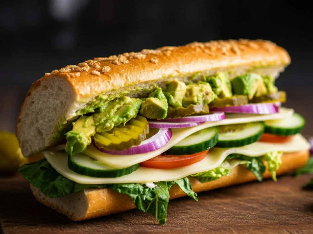 Vegetarian Sub on Parmesan Bread and a Chocolate Chip Cookie Vegetarian Sub on Parmesan Bread and a Chocolate Chip Cookie