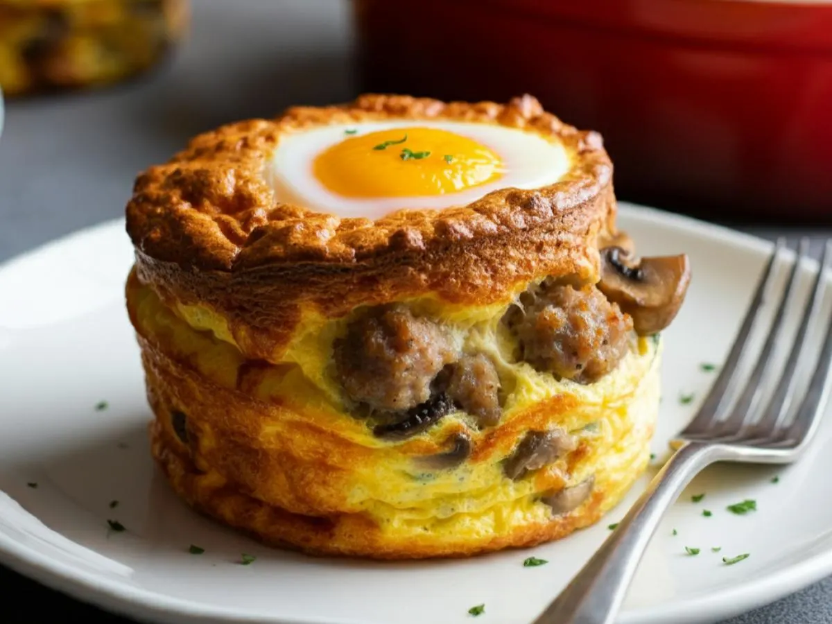 Sausage, Mushroom and Gruyere Egg Souffle Sausage, Mushroom and Gruyere Egg Souffle