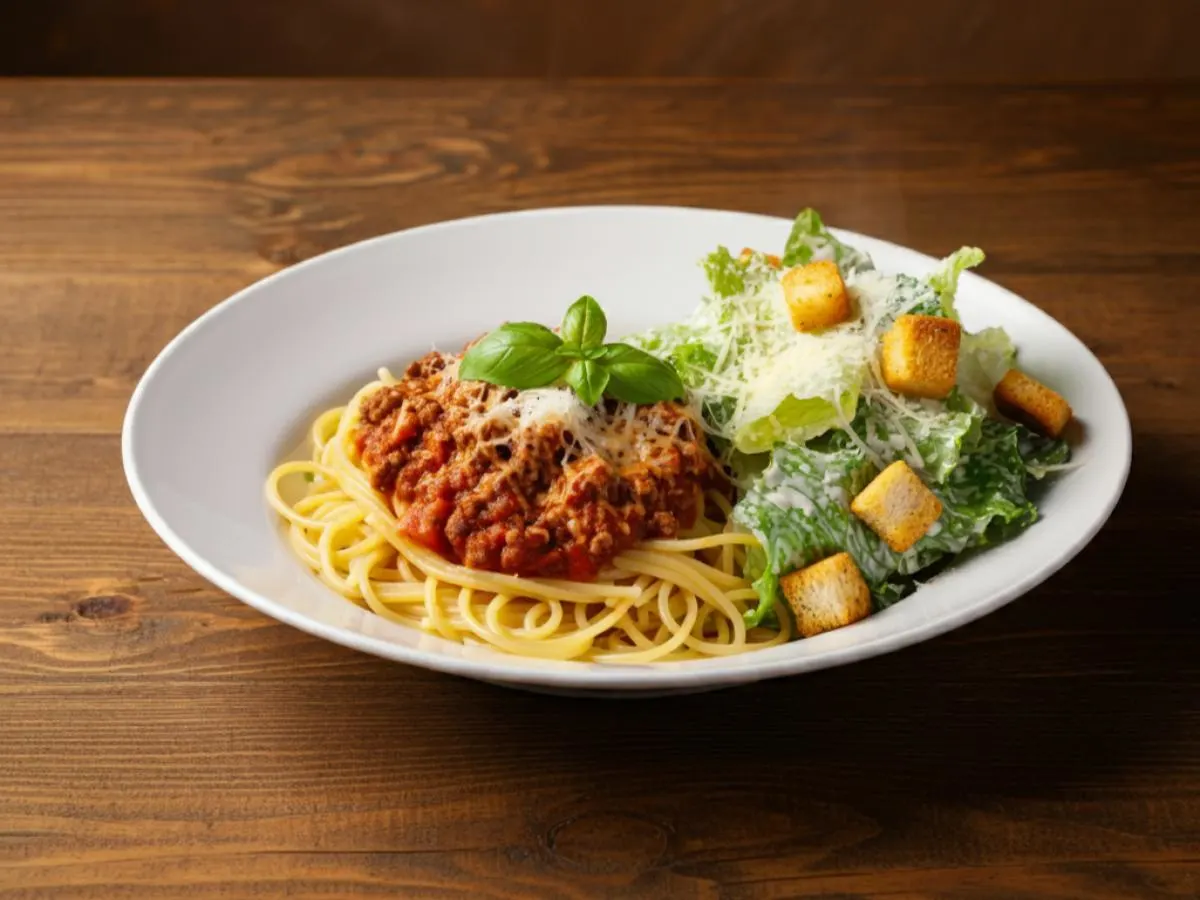 Spaghetti Bolognese with Caesar Salad Spaghetti Bolognese with Caesar Salad