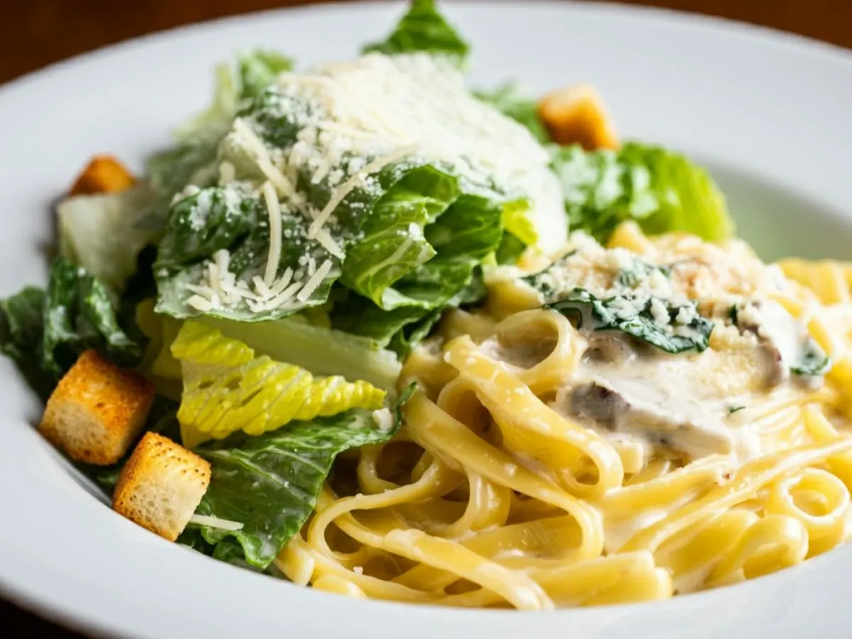 Fettuccine Alfredo with Caesar Salad Fettuccine Alfredo with Caesar Salad