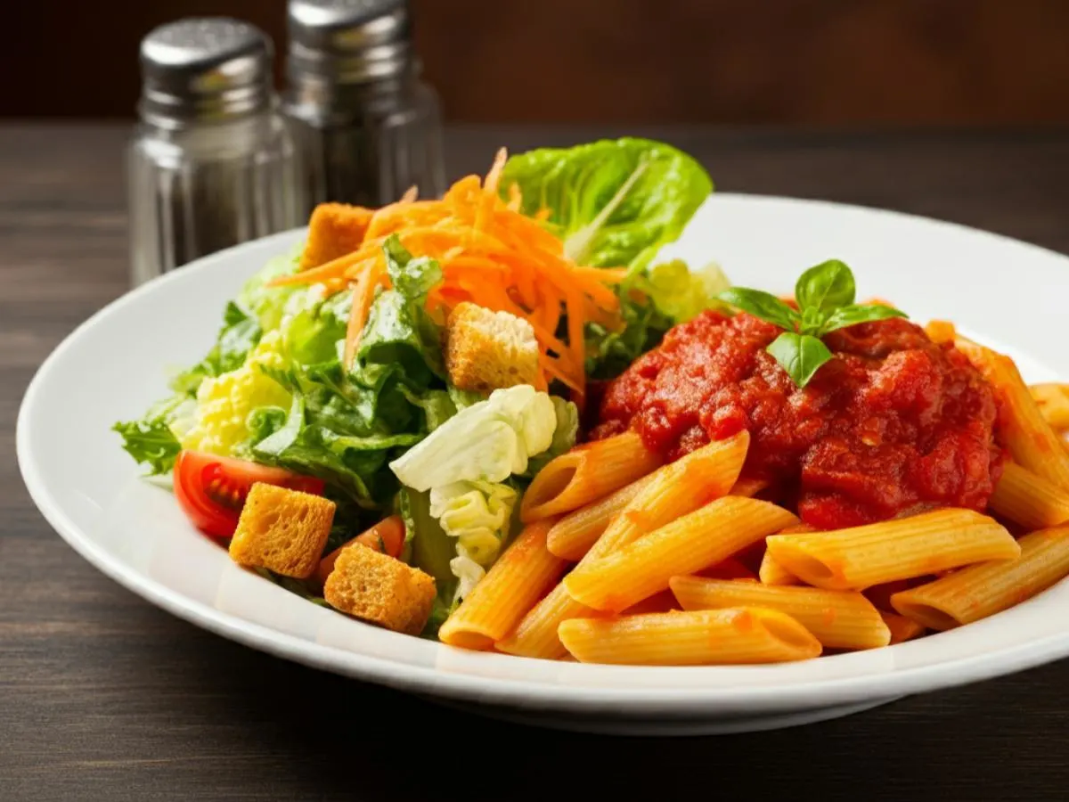 Penne Arrabbiata with Green Salad Penne Arrabbiata with Green Salad