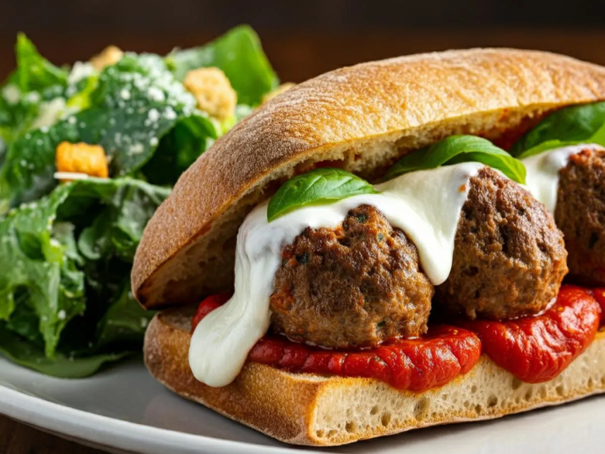 Meatball Sandwich with Caesar Salad Meatball Sandwich with Caesar Salad