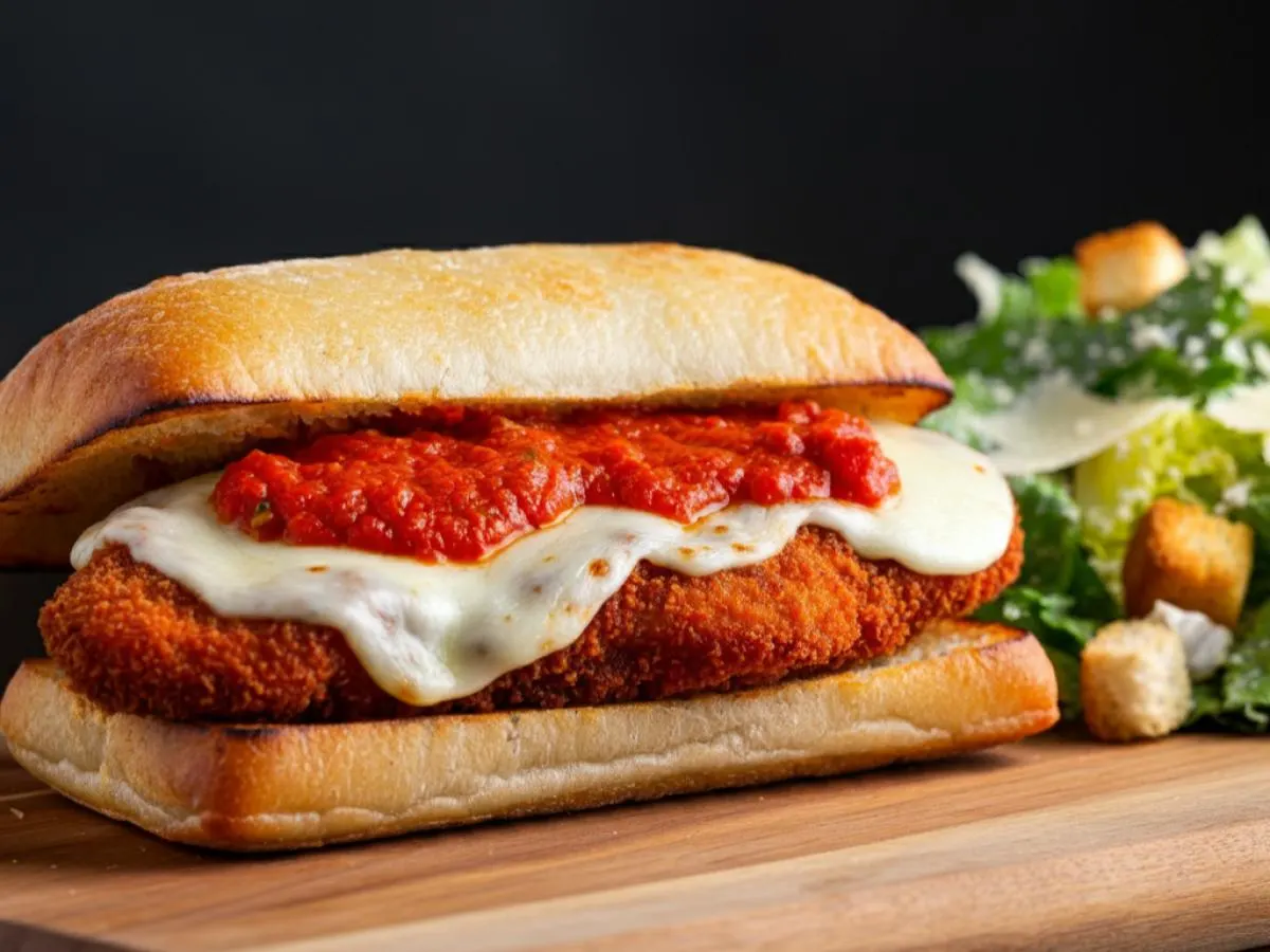 Chicken Parmesan Sandwich with Caesar Salad Chicken Parmesan Sandwich with Caesar Salad