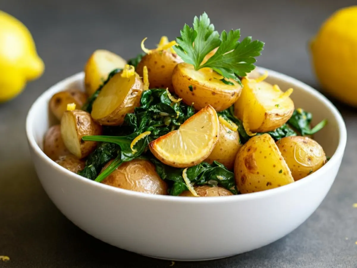 Lemon Roasted Potatoes with Spinach Lemon Roasted Potatoes with Spinach