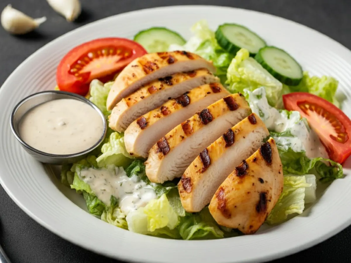 Toss Salad With Chicken and Garlic Dressing Toss Salad With Chicken and Garlic Dressing