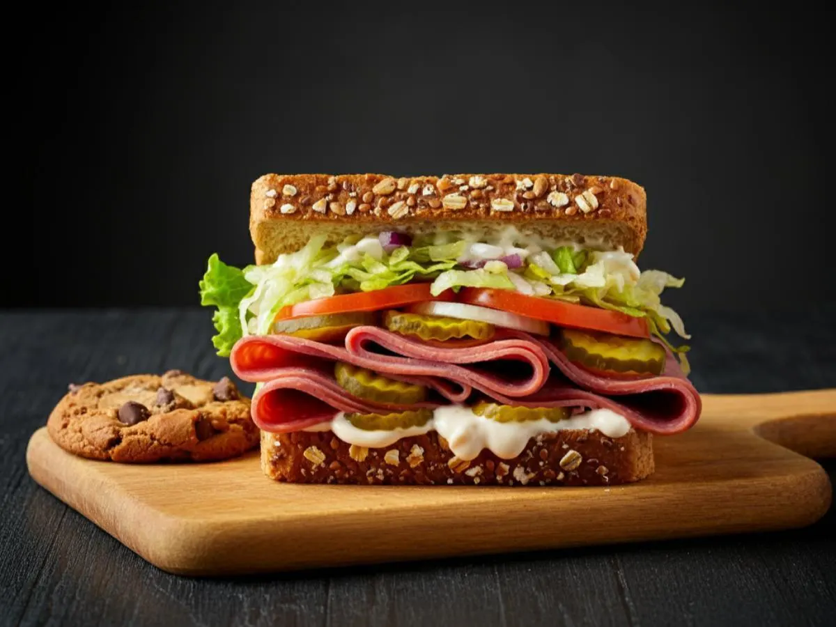 Salami and Provolone Sub on Whole Grain Wheat Bread and a Chocolate Chip Cookie Salami and Provolone Sub on Whole Grain Wheat Bread and a Chocolate Chip Cookie