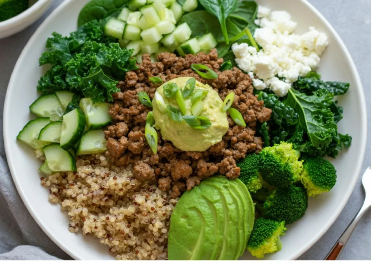 Ground Beef | Brown Rice Quinoa Mix | Green Goddess Bowl Ground Beef | Brown Rice Quinoa Mix | Green Goddess Bowl