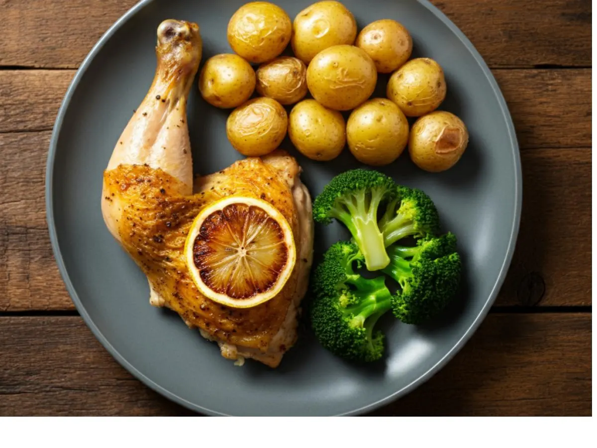 Lemon-Pepper Chicken Quarters | New Potatoes | Steamed Broccoli Lemon-Pepper Chicken Quarters | New Potatoes | Steamed Broccoli