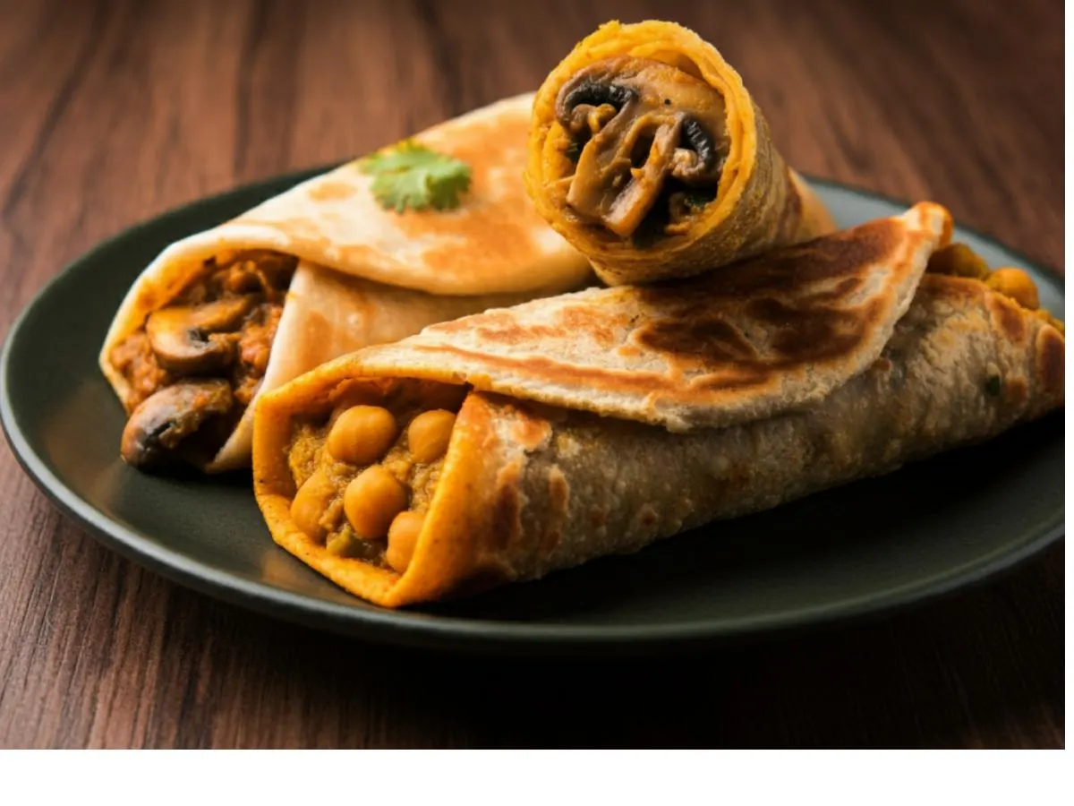2 Mushroom Masala Rolls, Chana Masala Roll (Vegan) 2 Mushroom Masala Rolls, Chana Masala Roll (Vegan)