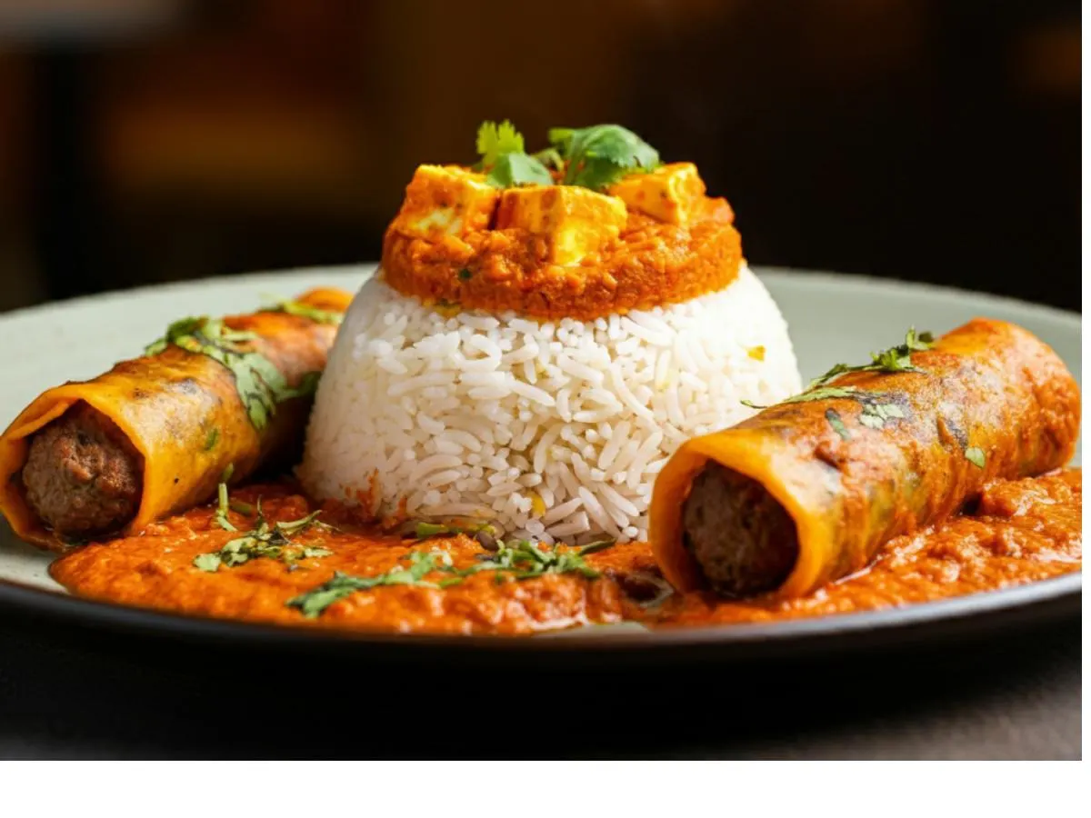 2 Mutton Masala Rolls with Paneer Masala on Rice 2 Mutton Masala Rolls with Paneer Masala on Rice