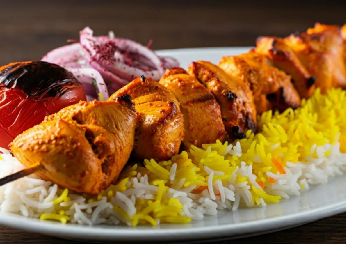 Chicken Kabob Plate with Basmati Rice and Persian Veggies