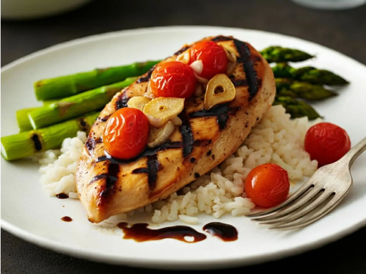 Balsamic Chicken With Lemon & Thyme Rice and Grilled Asparagus Balsamic Chicken With Lemon & Thyme Rice and Grilled Asparagus