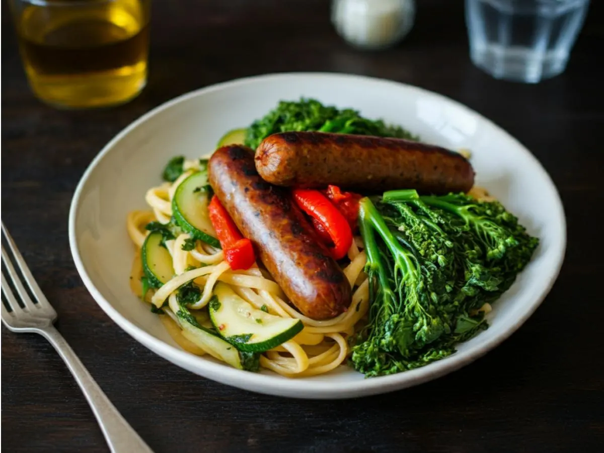 Vegan Sausage & Broccoli Rabe With Pasta Primavera Vegan Sausage & Broccoli Rabe With Pasta Primavera