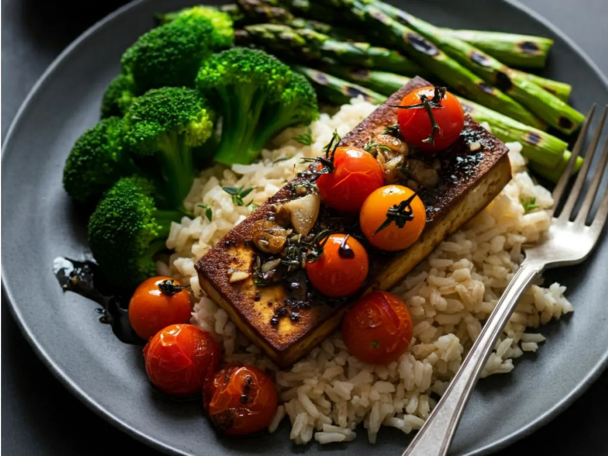 Balsamic Tofu With Lemon & Thyme Rice, and Steamed Broccoli Balsamic Tofu With Lemon & Thyme Rice, and Steamed Broccoli
