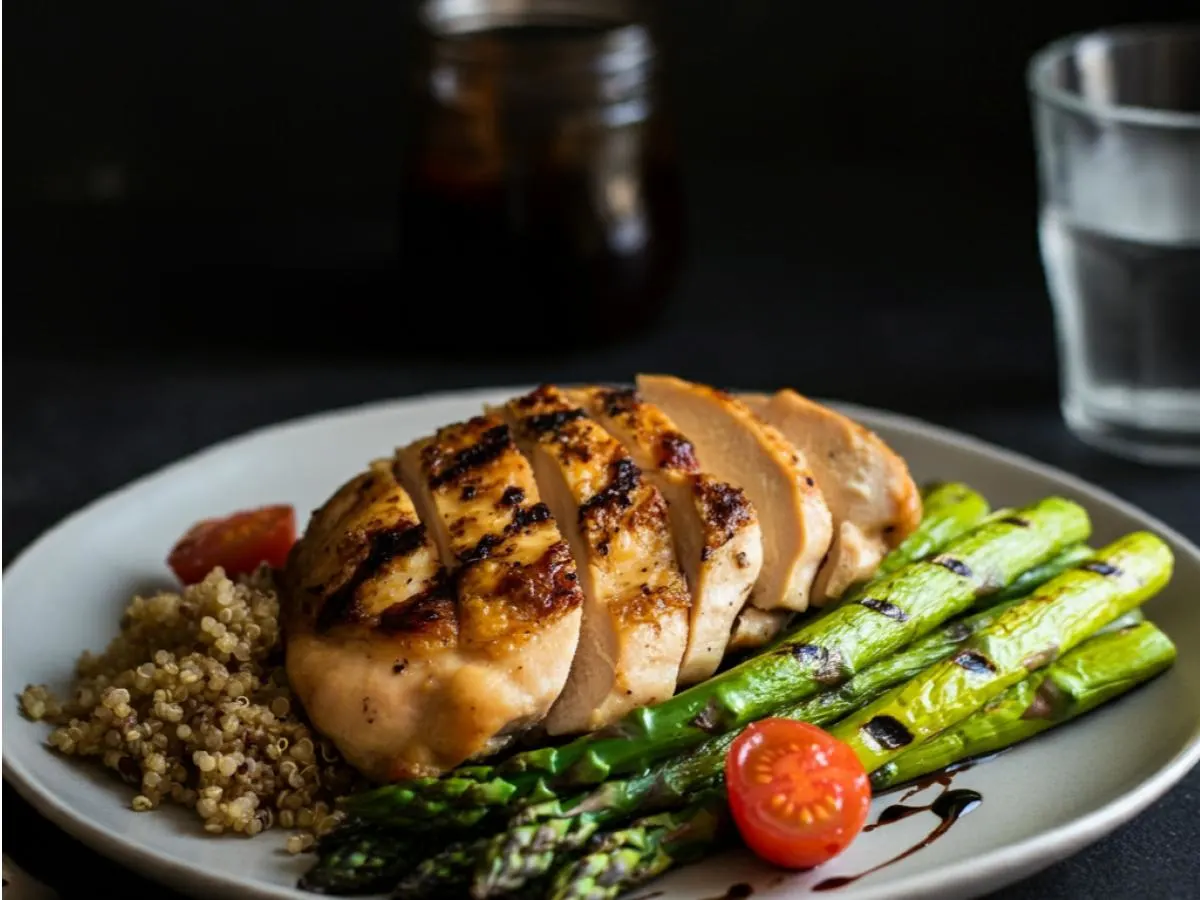 Balsamic Chicken With Quinoa Salad, and Grilled Asparagus Balsamic Chicken With Quinoa Salad, and Grilled Asparagus