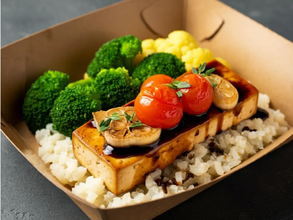 Balsamic Tofu With Lemon & Cauliflower Rice, and Steamed Broccoli Balsamic Tofu With Lemon & Cauliflower Rice, and Steamed Broccoli
