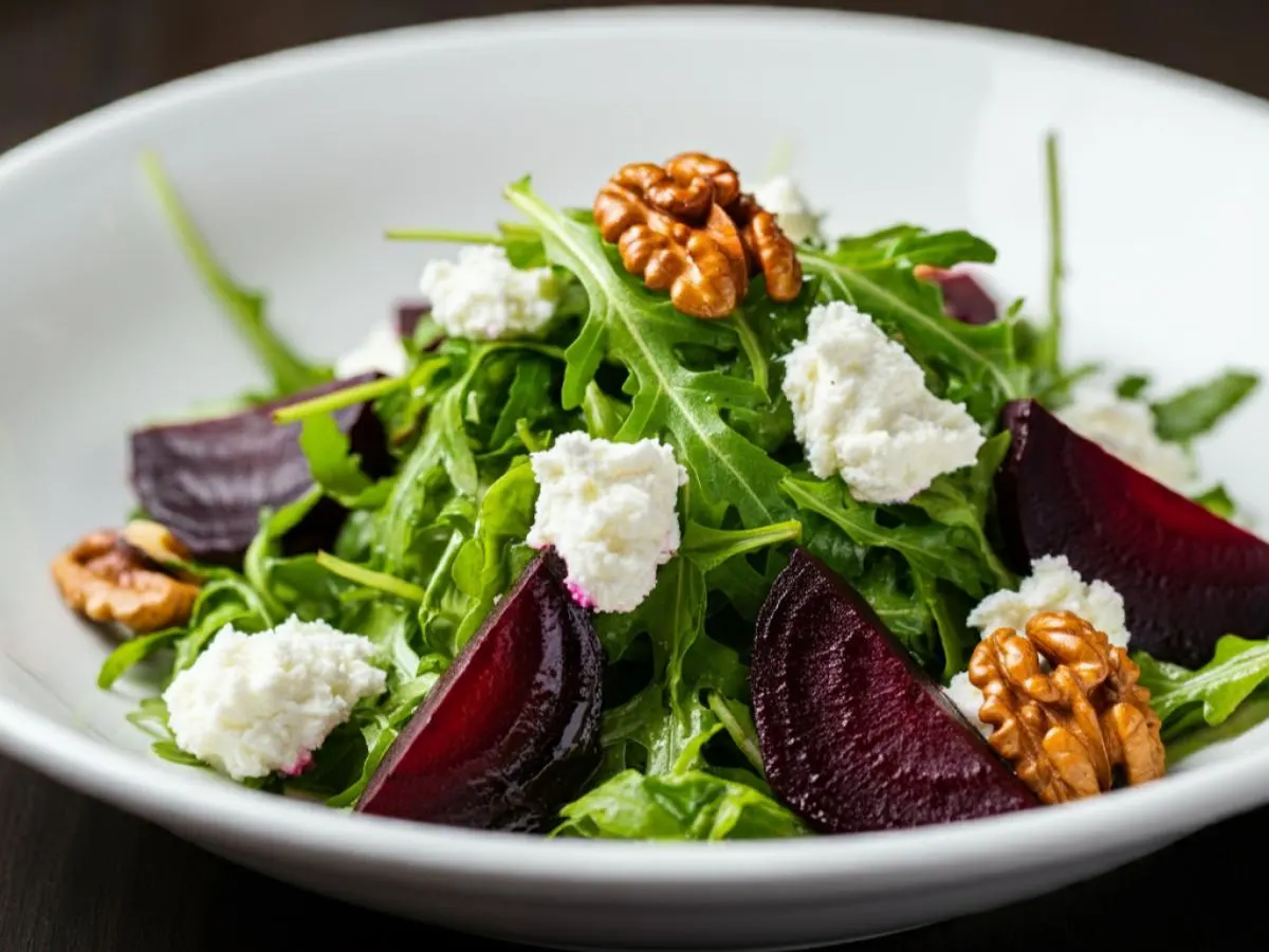 Baby Arugula, Roasted Beets, Caramelized Walnuts, Goat Cheese Baby Arugula, Roasted Beets, Caramelized Walnuts, Goat Cheese