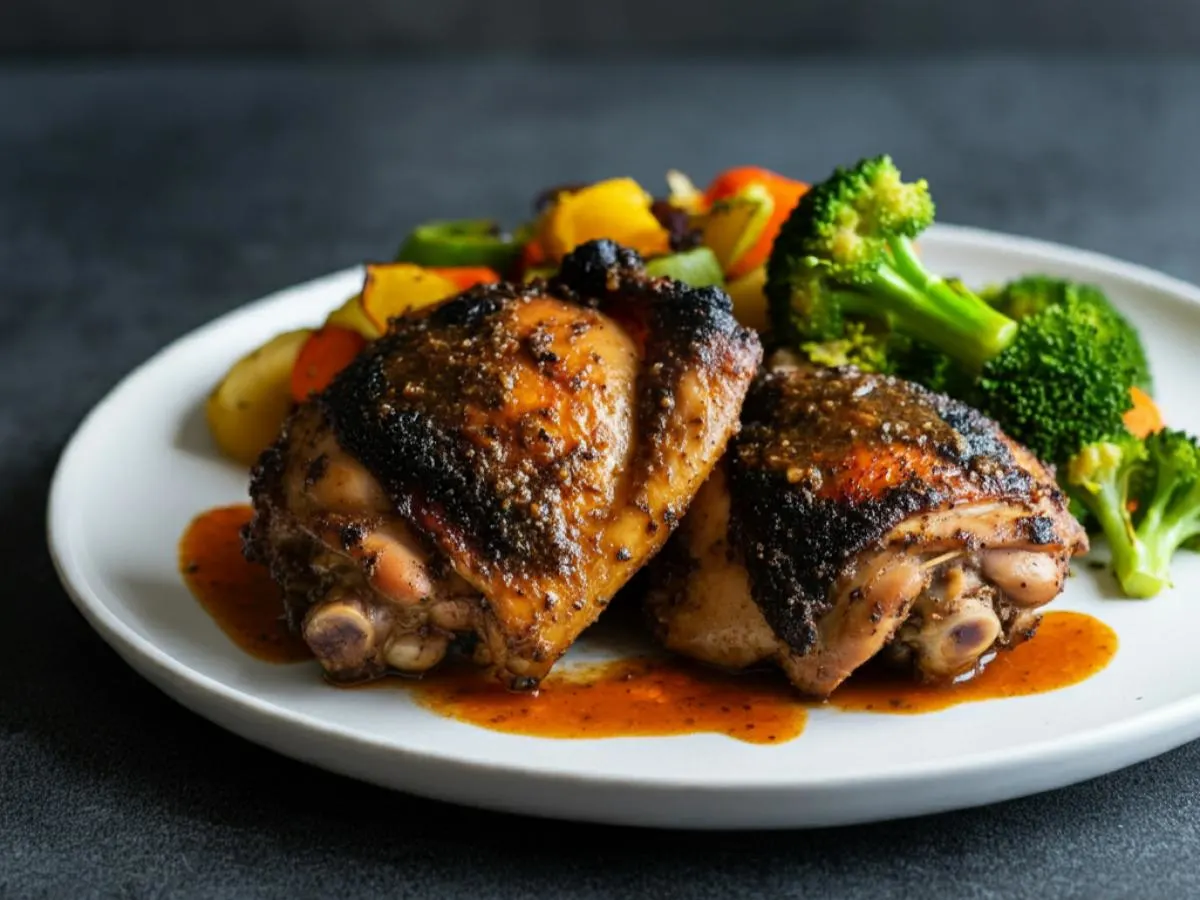 Light Carb Jerk Chicken with Sauteed Broccoli and Roasted Veggies (Spicy!) Light Carb Jerk Chicken with Sauteed Broccoli and Roasted Veggies (Spicy!)