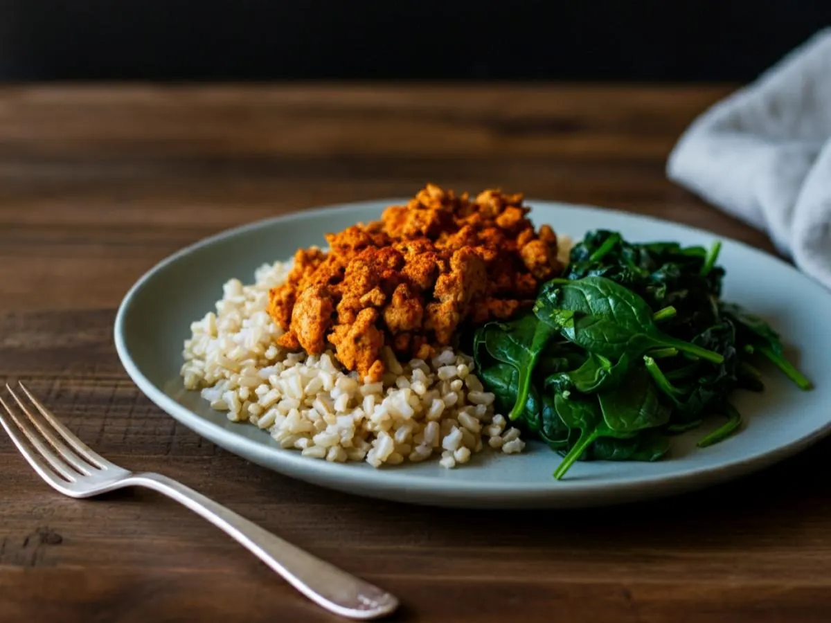 Ground Turkey with Brown Rice and Sauteed Spinach Ground Turkey with Brown Rice and Sauteed Spinach
