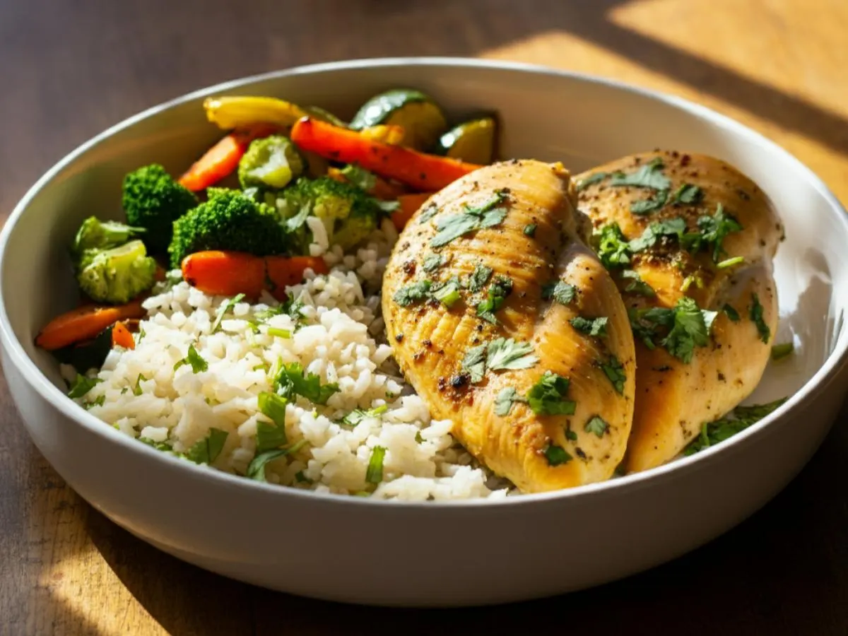 Grilled Chicken with Cilantro Lime Rice and Roasted Veggies Grilled Chicken with Cilantro Lime Rice and Roasted Veggies