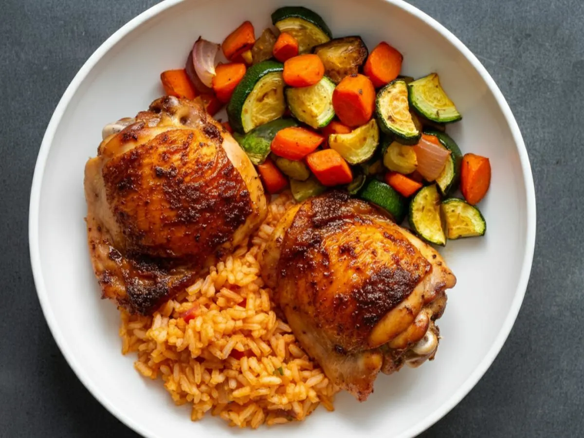 Bbq Dry Rub Grilled Chicken Thighs with Spanish Rice and Roasted Veggies Bbq Dry Rub Grilled Chicken Thighs with Spanish Rice and Roasted Veggies